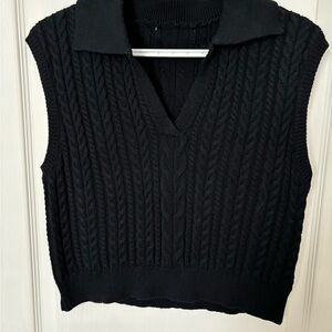Navy blue Cable Knit Sleeveless Sweater Vest